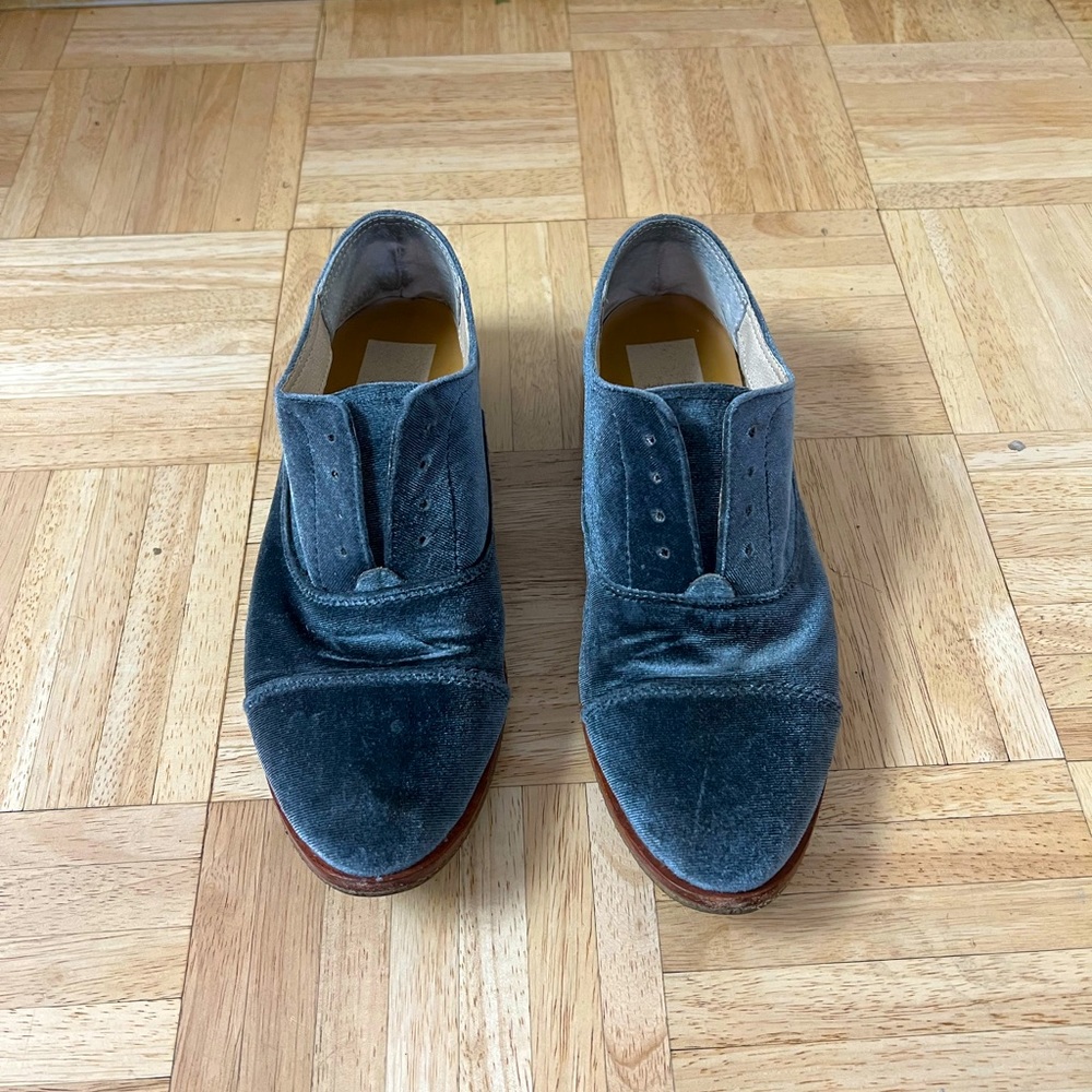 Blue velvet oxfords